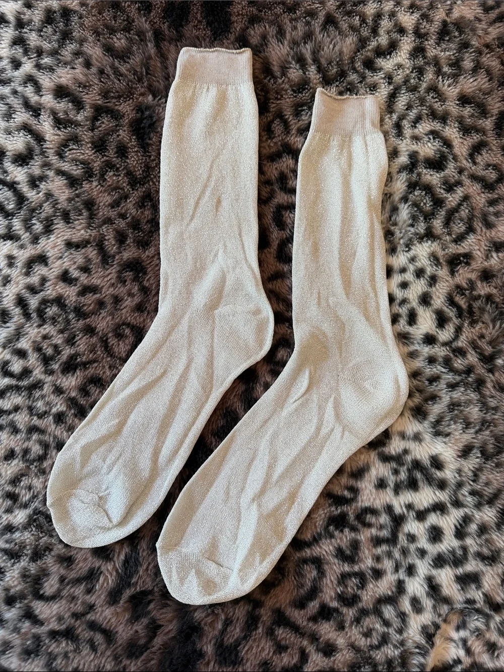 Vintage Sparkle Silver White (UNISEX) Men's Crew Socks (OSFM) Dress Sox
